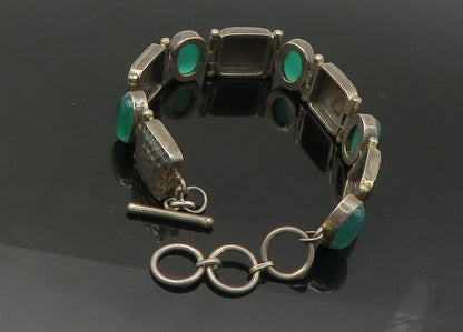925 Sterling Silver  Vintage Cabochon Green Carnelian Chain Bracelet  BT8732