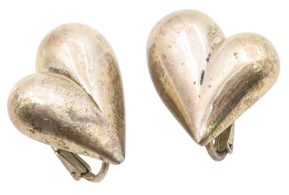 925 Sterling Silver Vintage Earrings ALFRED KARRAM Love Heart Clip On  EG13888