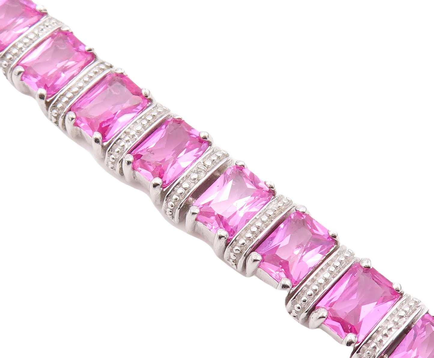 925 Sterling Silver Vintage Bracelet Rectangle Pink & White CZ Inlay  BT10866