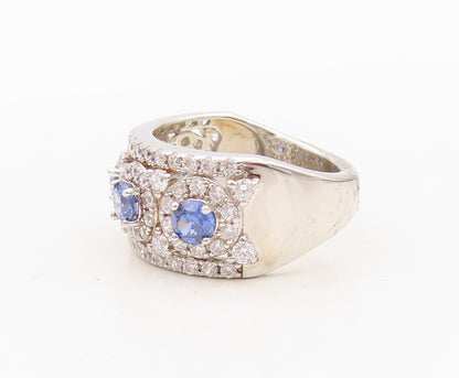 925 Sterling Silver Vintage Ring Round Cut Sapphire Halo CZ Inlay  Sz 7  RG30511