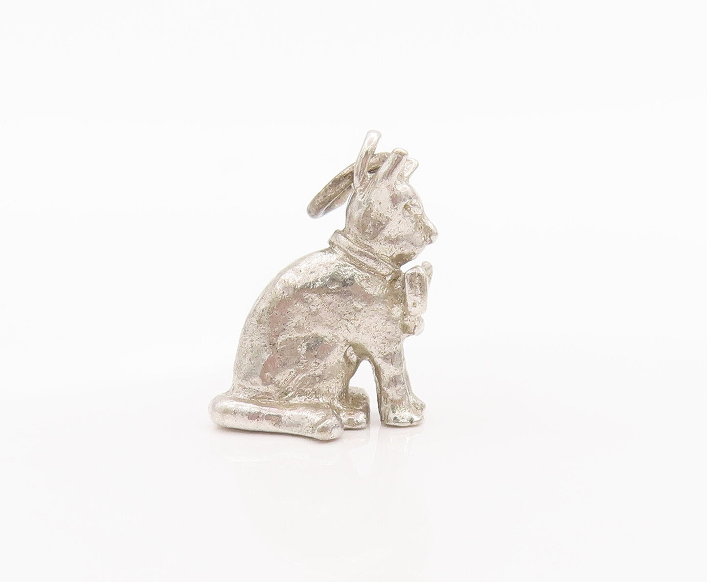 925 Sterling Silver Vintage Pendant Minimalist 3D Carved Sitting Pet Cat PT22658