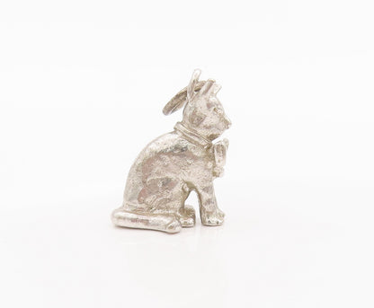 925 Sterling Silver Vintage Pendant Minimalist 3D Carved Sitting Pet Cat PT22658