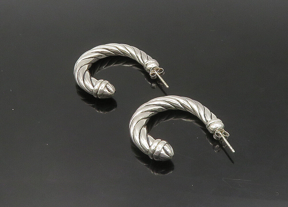 925 Sterling Silver  Vintage Shiny Hollow Twist JHoop Earrings  EG11270