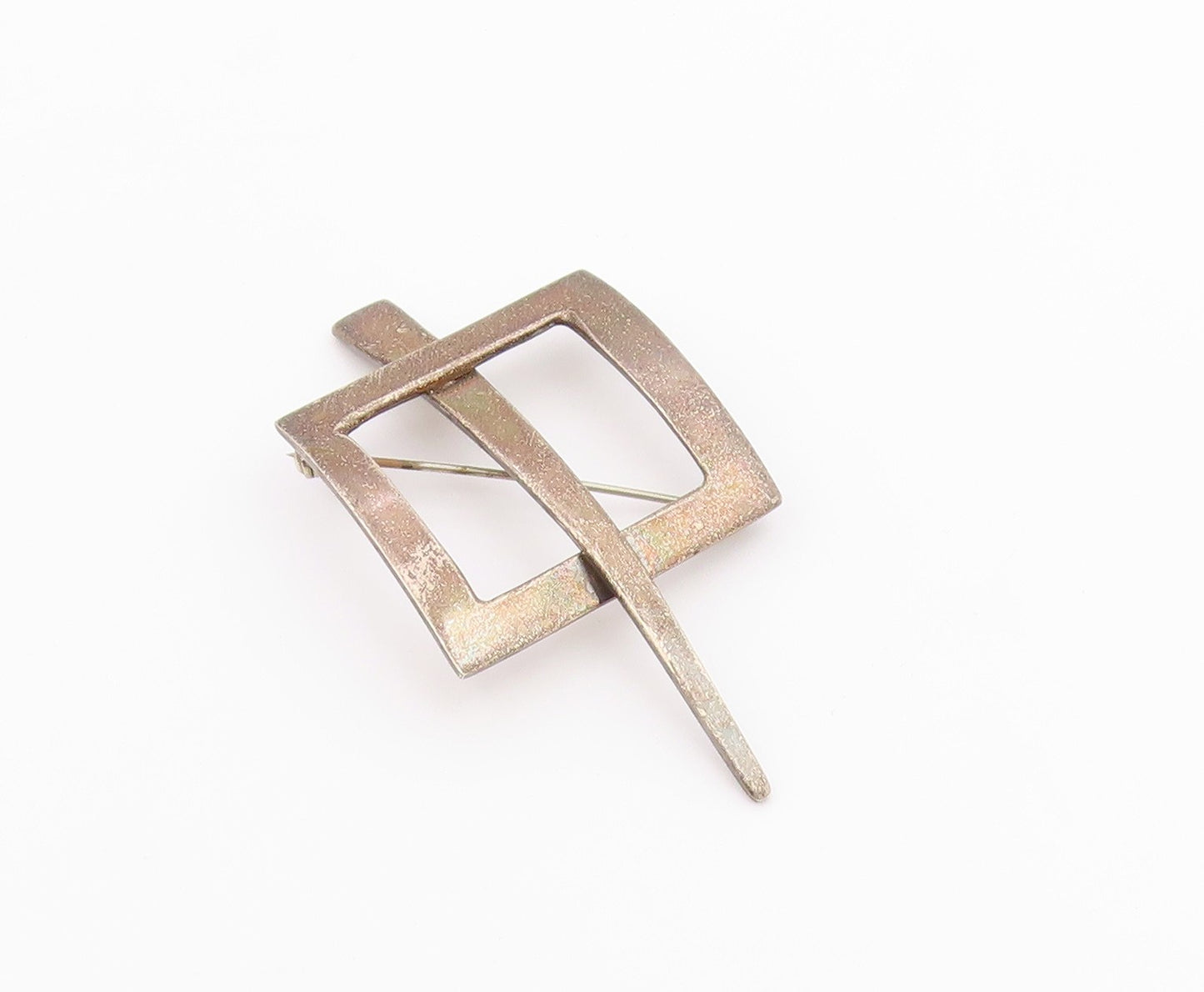 MEXICO 925 Sterling Silver  Vintage Dark Tone Open Square Brooch Pin  BP3612