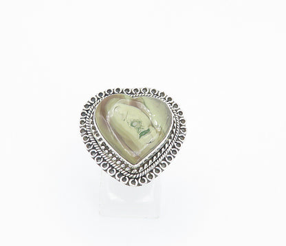 925 Sterling Silver  Love Heart Shaped Jasper Cocktail Ring Sz 10  RG8425