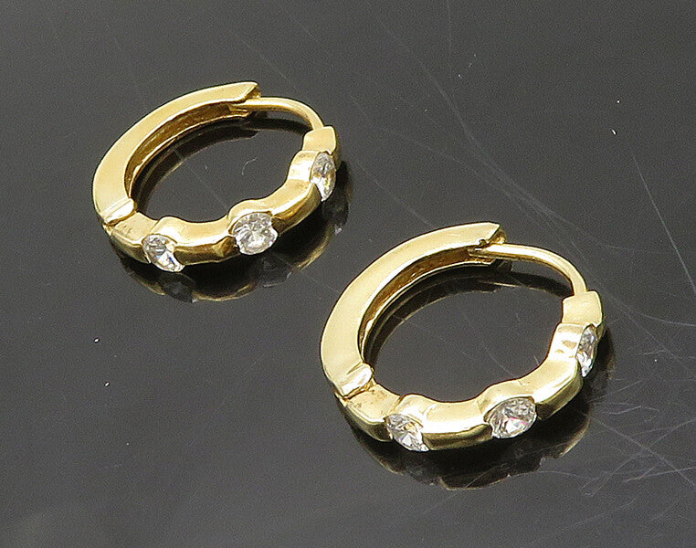 925 Sterling Silver  Vintage Cubic Zirconia Gold Plated Hoop Earrings  EG9667