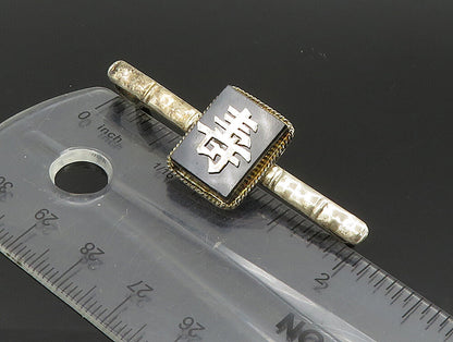 CHINESE 925 Silver  Vintage Square Black Onyx Symbol Money Clip   TR3310