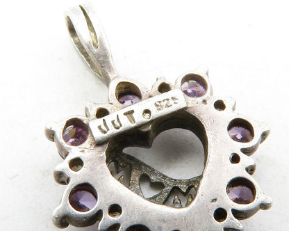 925 Sterling Silver  Vintage Amethyst & Topaz Mom Love Heart Pendant  PT10051