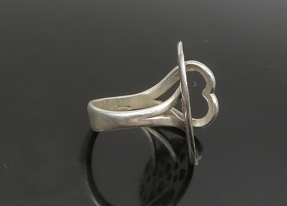 925 Sterling Silver  Vintage Shiny Cutout Detail Heart Band Ring Sz 7  RG23550