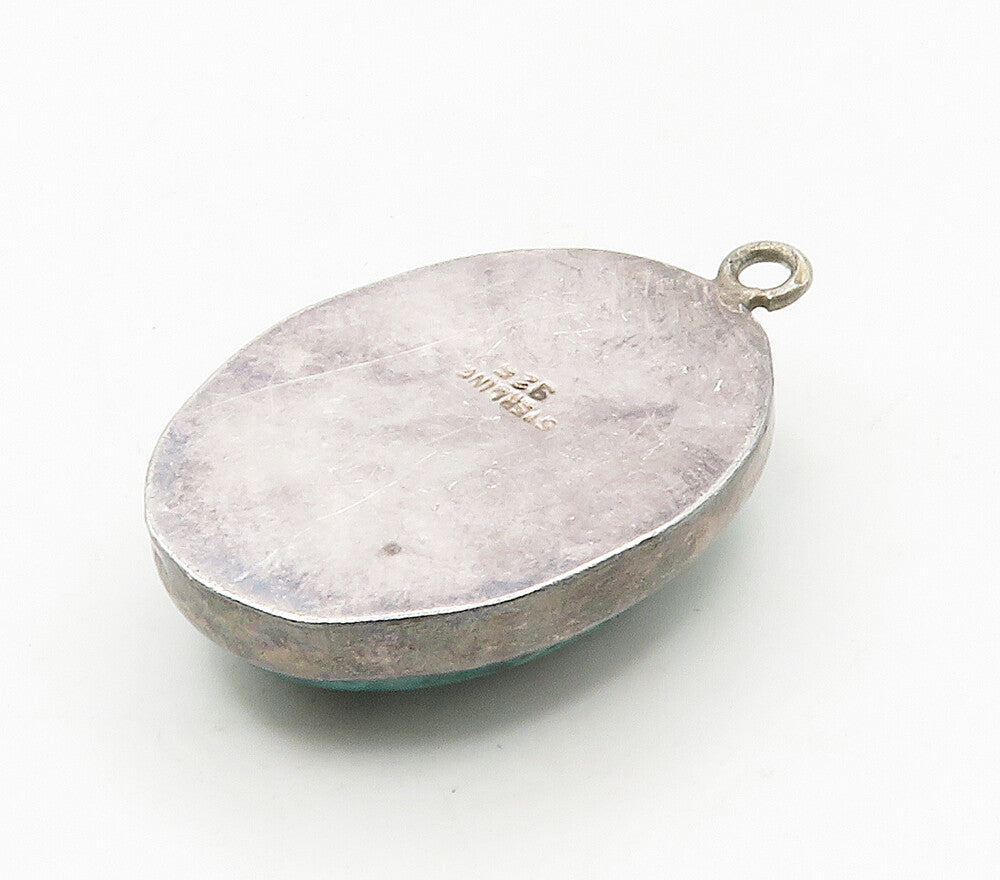 925 Sterling Silver  Vintage Cabochon Cut Chrysocolla Oval Pendant  PT12971