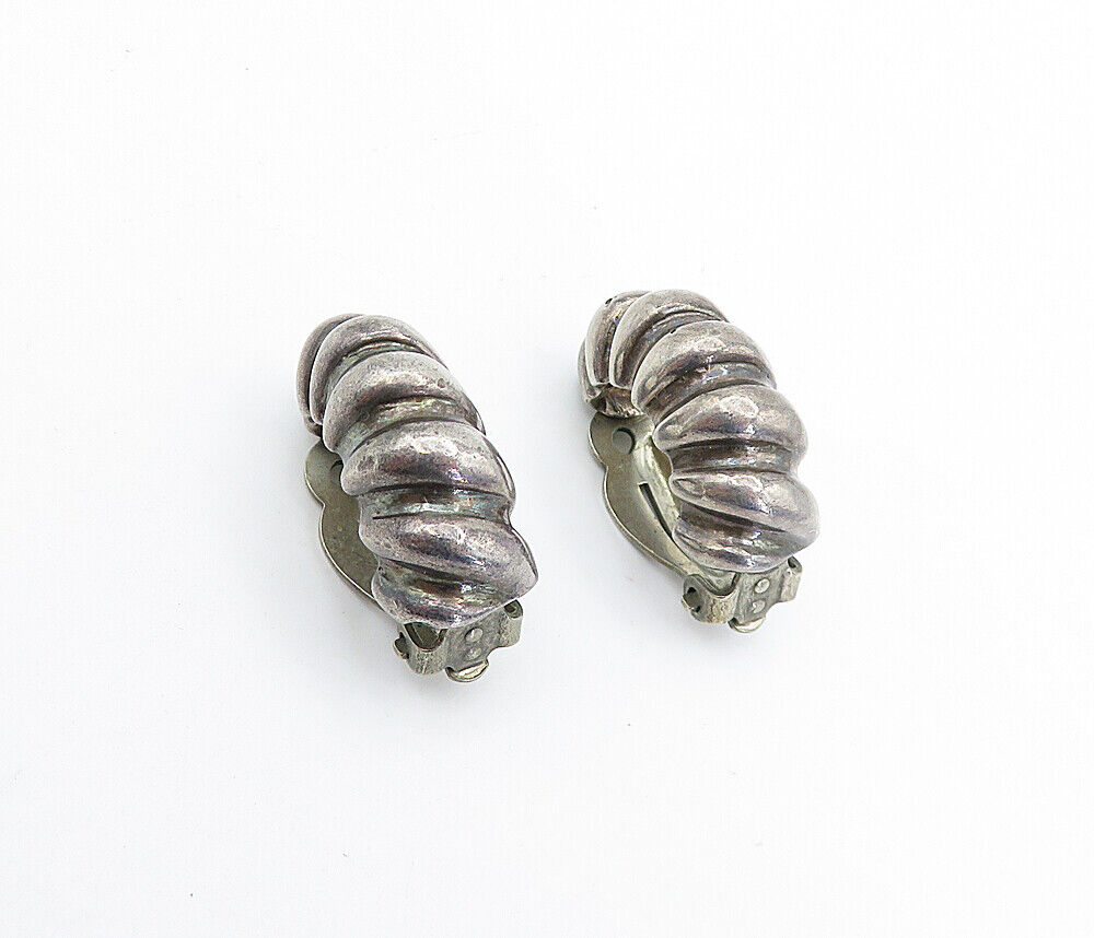 925 Sterling Silver  Vintage Oxidized Fluted Dome Non Pierce Earrings  EG2514