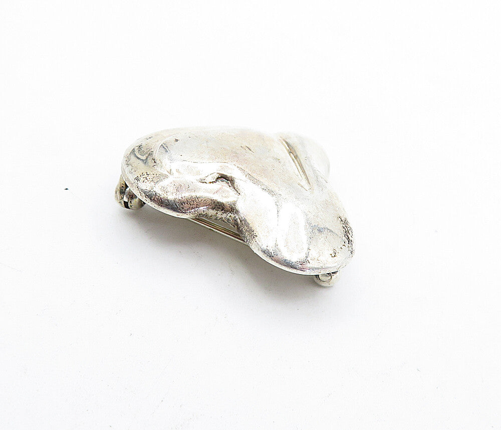 925 Sterling Silver  Vintage Shiny Smooth Love Heart Motif Brooch Pin  BP1425
