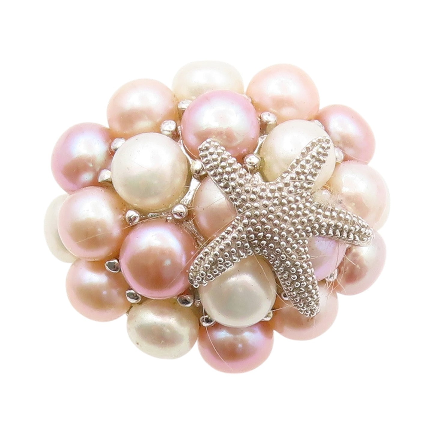 925 Sterling Silver Vintage Ring Designer Pearls Cluster Starfish  SZ 9  RG31940