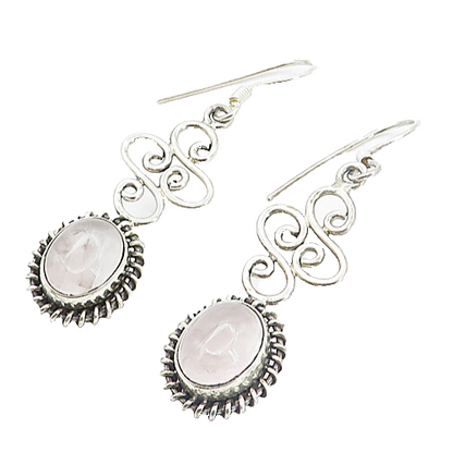 925 Sterling Silver  Vintage Cabochon Cut Quartz Twist Dangle Earrings  EG3477