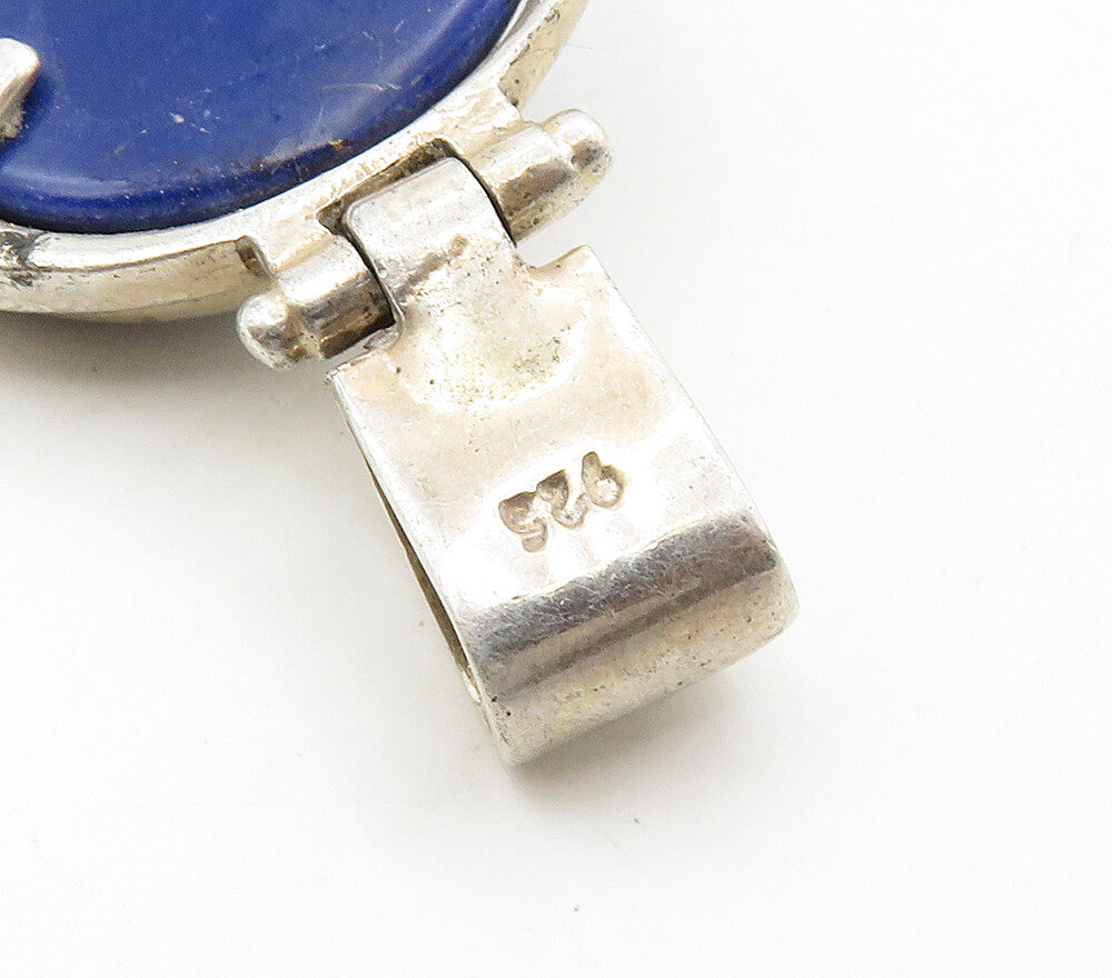 925 Sterling Silver  Vintage Cabochon Cut Lapis Lazuli Hinge Pendant  PT12446
