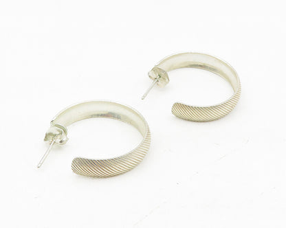 925 Sterling Silver  Vintage Shiny Etched Round JHoop Earrings  EG5525