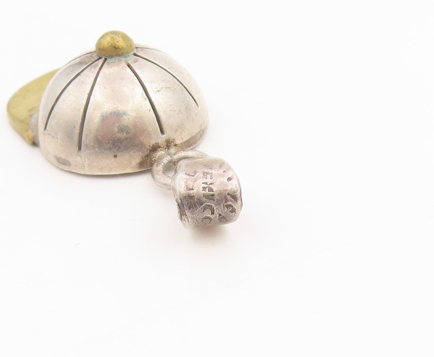 925 Sterling Silver Vintage Pendant Etched Two Tone Baseball Cap Charm  PT25240