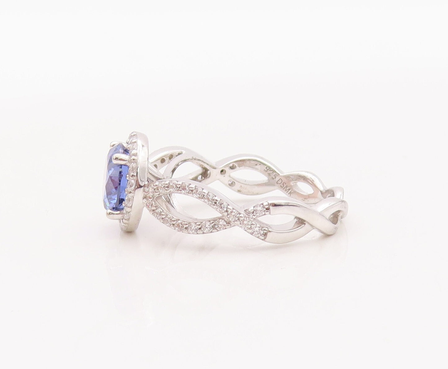 925 Sterling Silver Vintage Ring Round Blue Designer CZ Band  Sz 7  RG29301