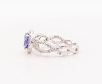 925 Sterling Silver Vintage Ring Round Blue Designer CZ Band  Sz 7  RG29301
