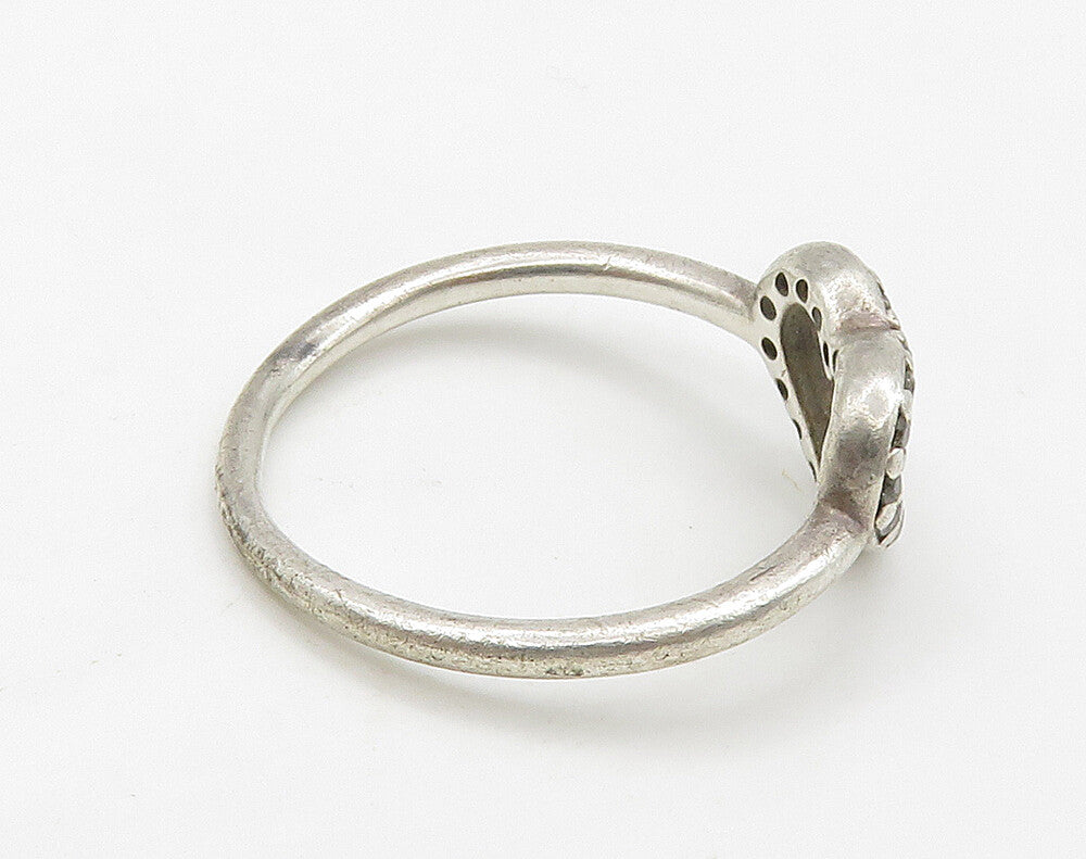 PANDORA 925 Silver  Vintage Topaz Open Love Heart Band Ring Sz 7.5  RG16267