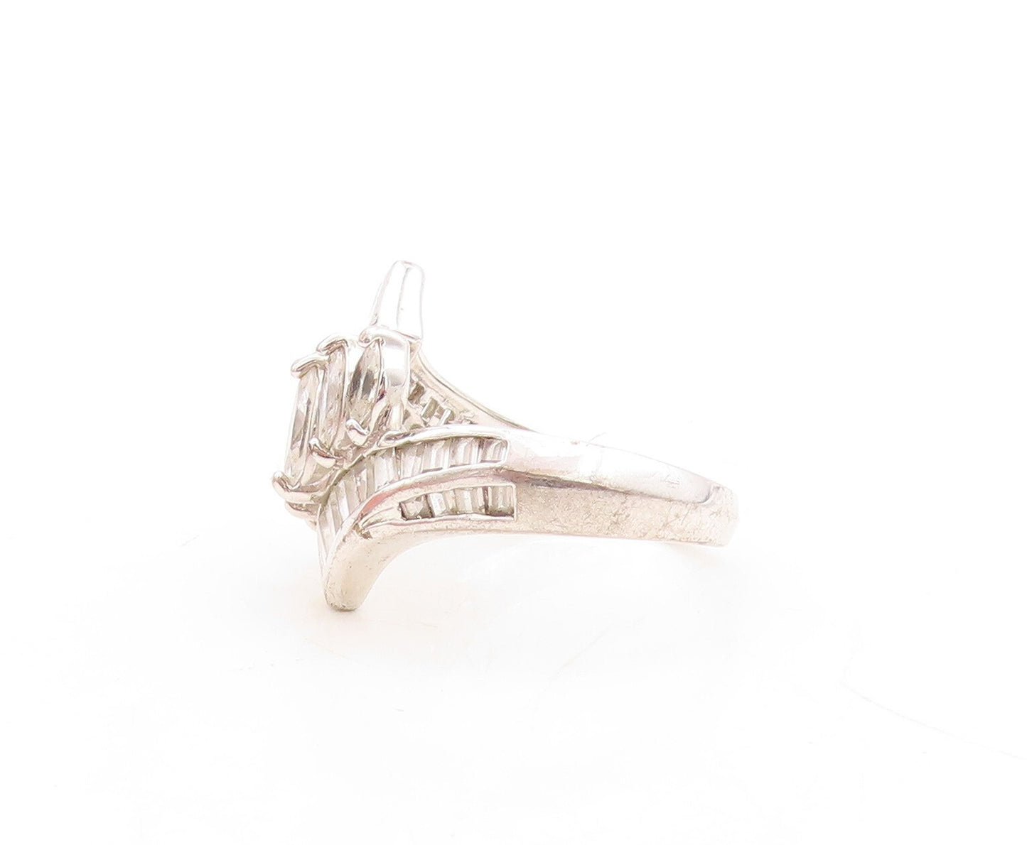 925 Sterling Silver Vintage Ring Marquise & Rectangle Cut CZ  Sz 9  RG31540