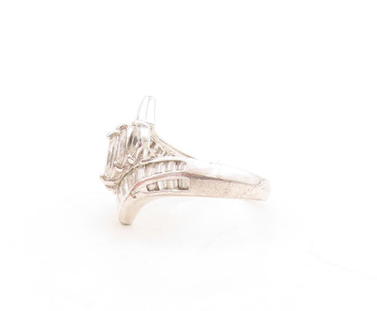 925 Sterling Silver Vintage Ring Marquise & Rectangle Cut CZ  Sz 9  RG31540