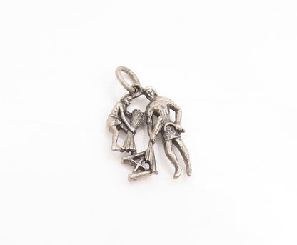 925 Sterling Silver Vintage Pendant Father & Son Wheat Harvesting Charm  PT25122
