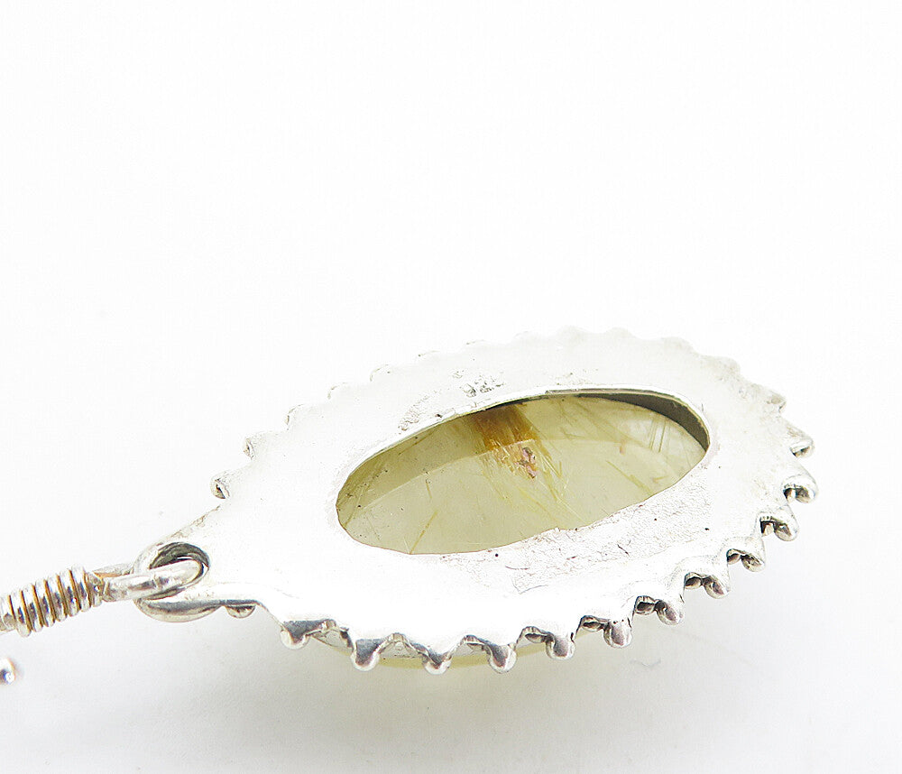 925 Sterling Silver  Vintage Cabochon Rutilated Quartz Dangle Earrings  EG3635