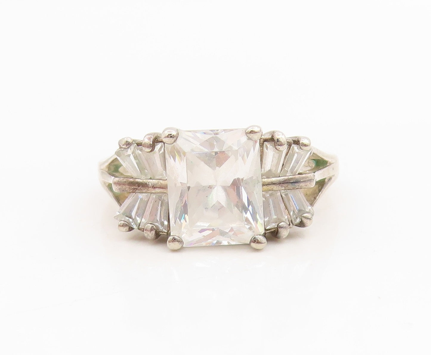 925 Sterling Silver Vintage Ring Minimalist CZ Statement Band  Sz 10  RG35005