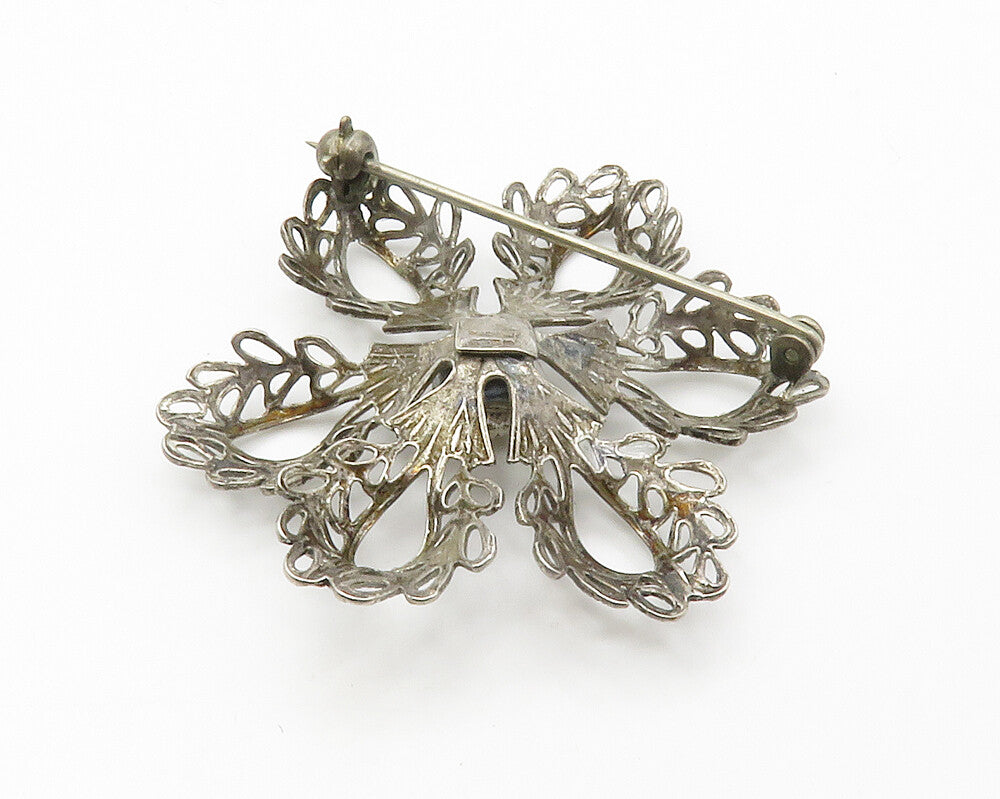 MICHELE 925 Sterling Silver  Vintage Open Flower Motif Brooch Pin  BP5527