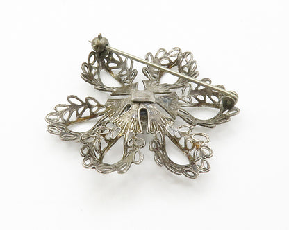 MICHELE 925 Sterling Silver  Vintage Open Flower Motif Brooch Pin  BP5527
