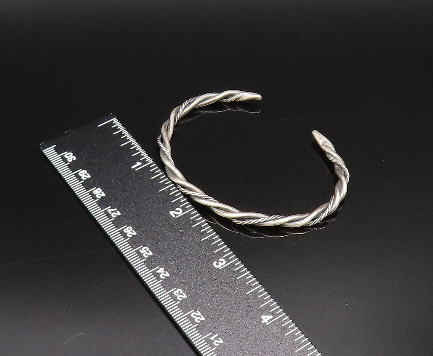 925 Sterling Silver  Vintage Minimalist Twisted Cable Cuff Bracelet  BT9729