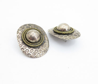 MEXICO 925 Silver  Vintage Two Tone Rope Twist Dome Drop Earrings  EG2878