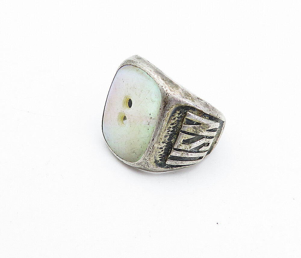 925 Sterling Silver Vintage U.S. Navy Mother Of Pearl Band Ring Sz 9 RG4246