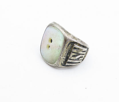 925 Sterling Silver Vintage U.S. Navy Mother Of Pearl Band Ring Sz 9 RG4246