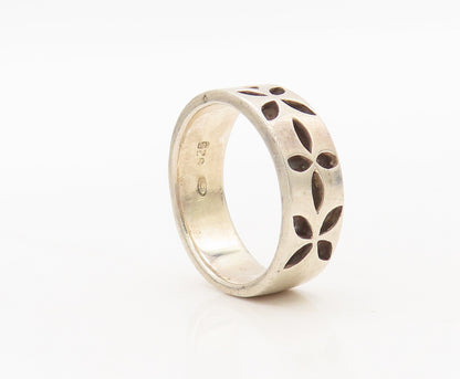 925 Sterling Silver  Vintage Four Petals Etched Flowers Ring Sz 6  RG27422