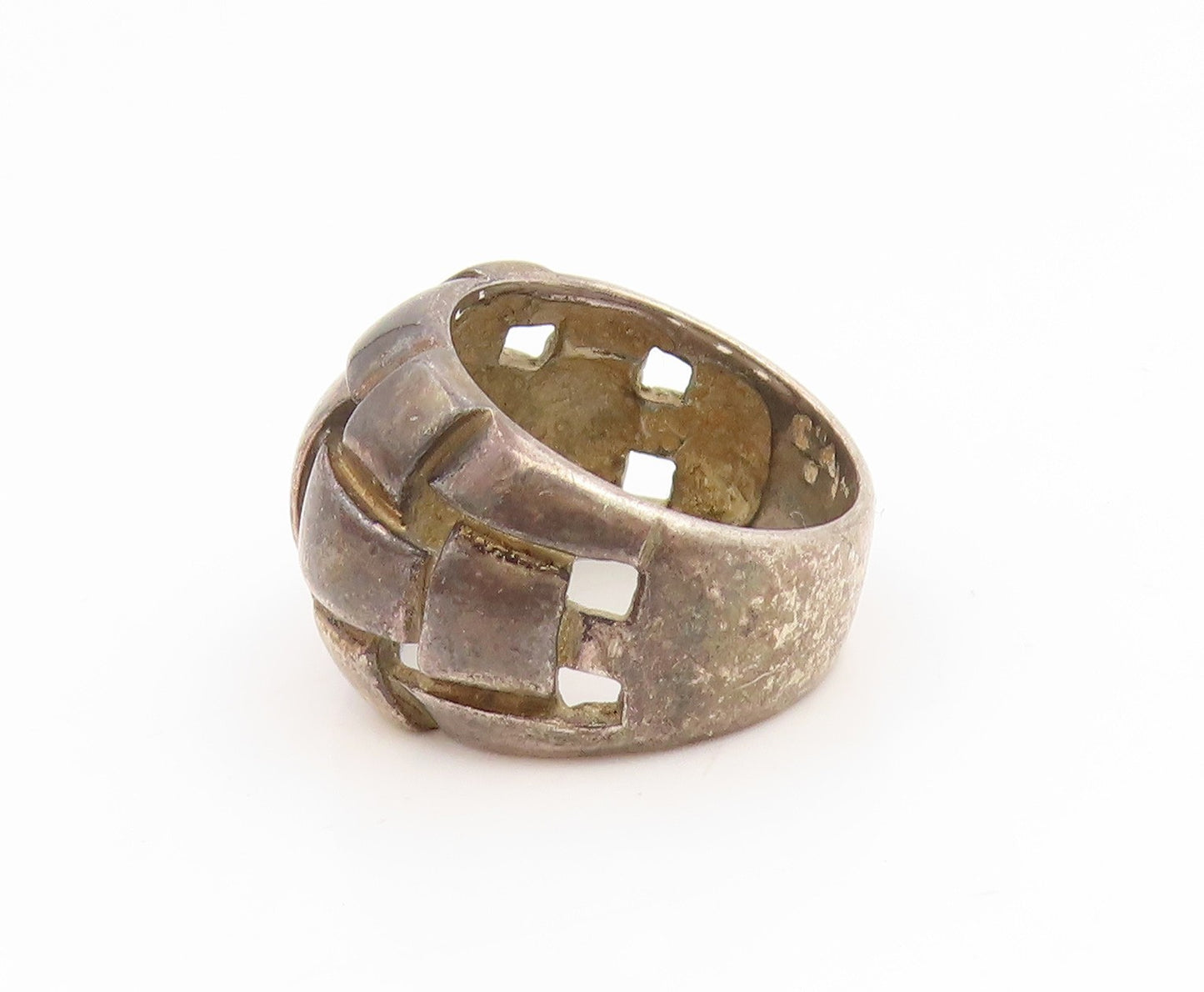925 Sterling Silver Vintage Ring Modernist Basketweave Dome Band  Sz 6  RG35295