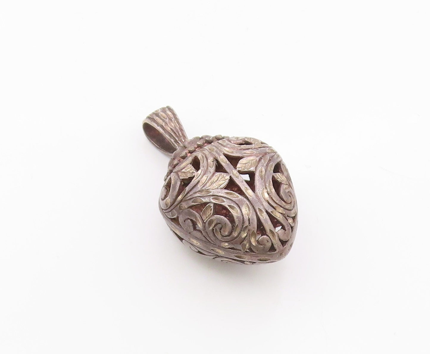 925 Sterling Silver  Vintage Open Love Heart Vine Swirl Pendant  PT20086