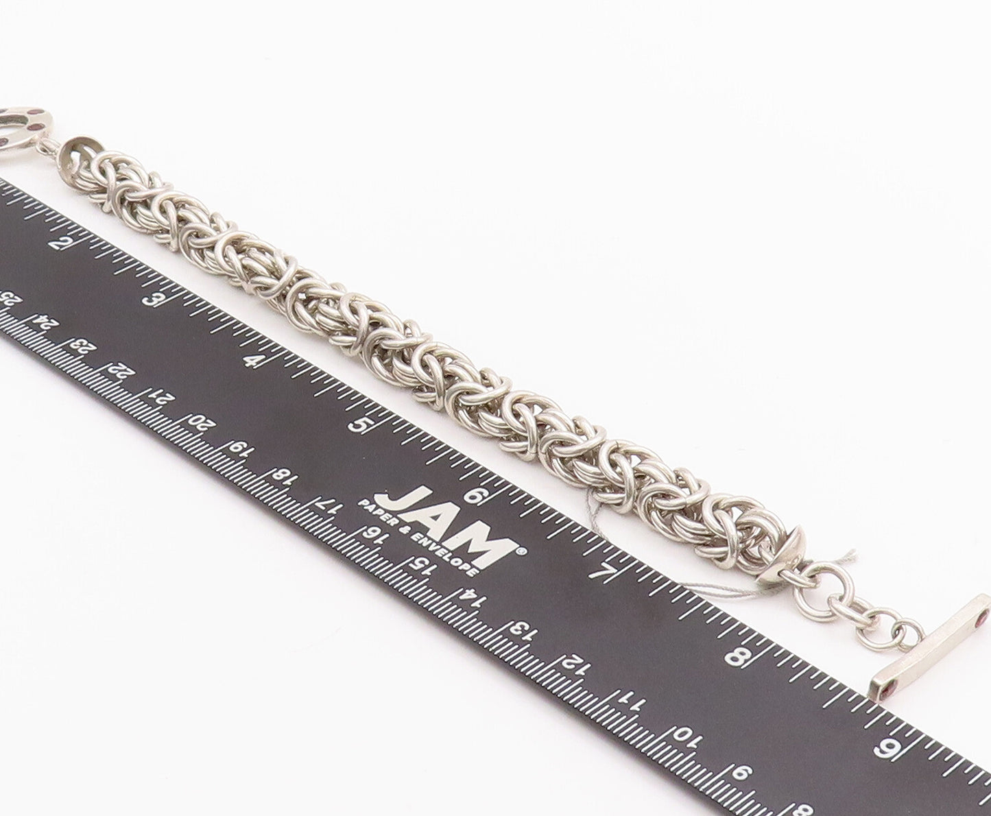925 Sterling Silver Vintage Bracelet Byzantine Chain Garnet Toggle Lock  BT10508