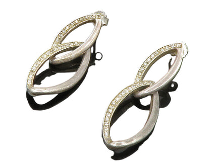 925 Sterling Silver  Vintage White Topaz Pointed Oval Dangle Earrings  EG7097