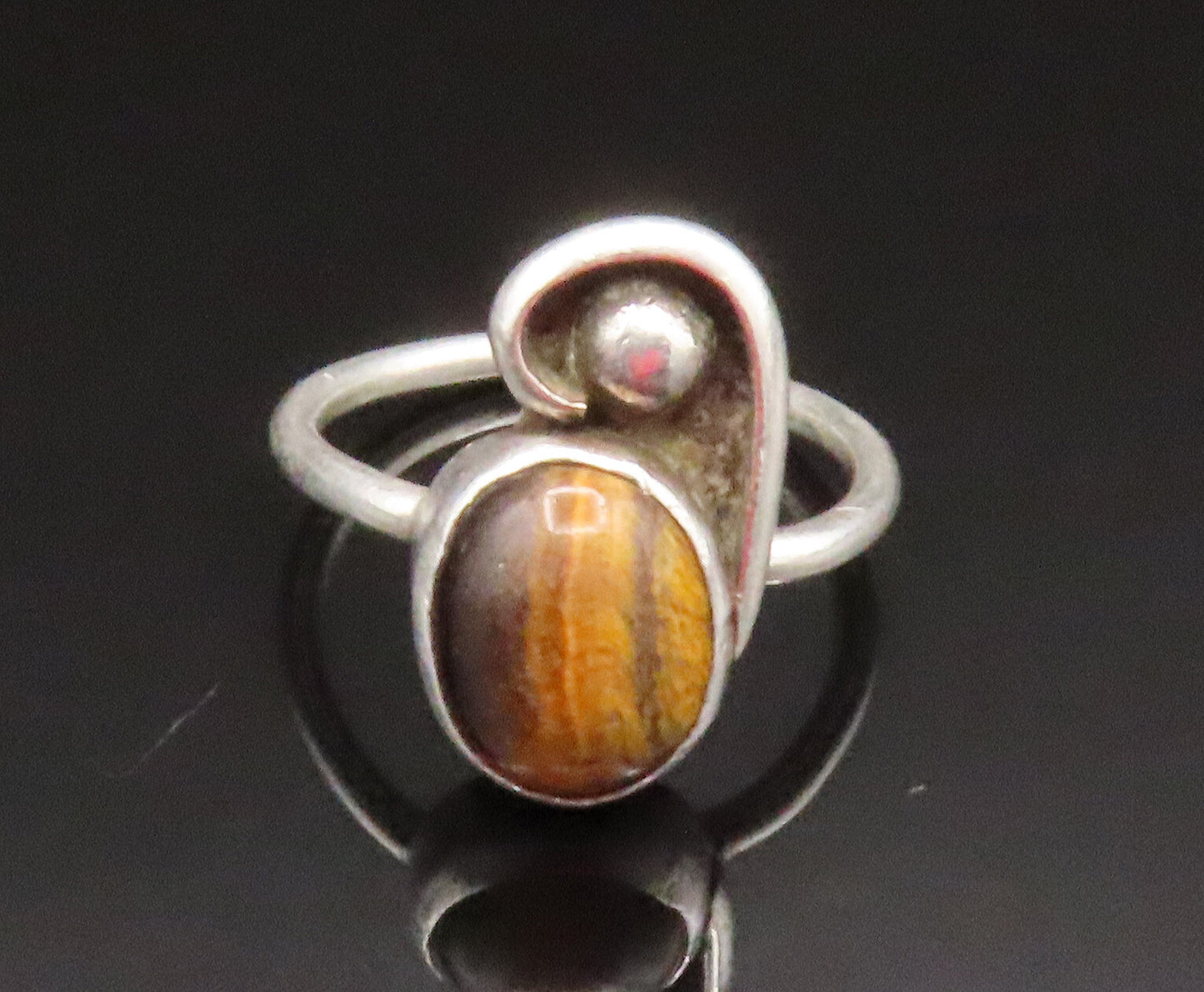 925 Sterling Silver  Vintage Tiger's Eye Bead Swirl Ring Sz 6.5  RG25216