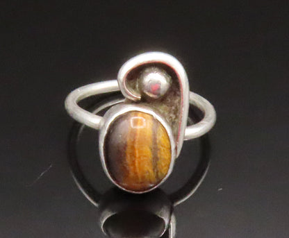 925 Sterling Silver  Vintage Tiger's Eye Bead Swirl Ring Sz 6.5  RG25216