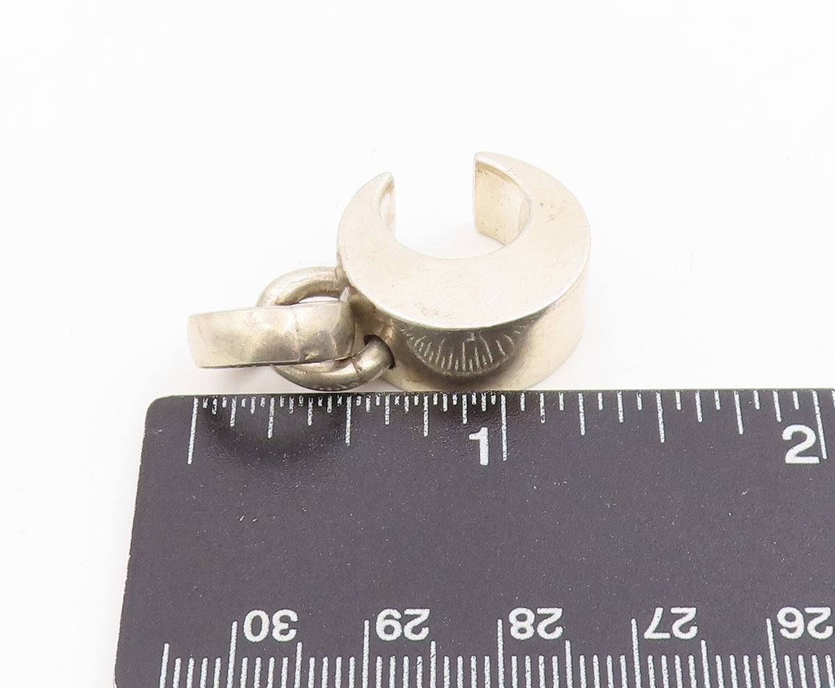 925 Sterling Silver Vintage Pendant Modernist Solid Crescent Moon Charm  PT25275