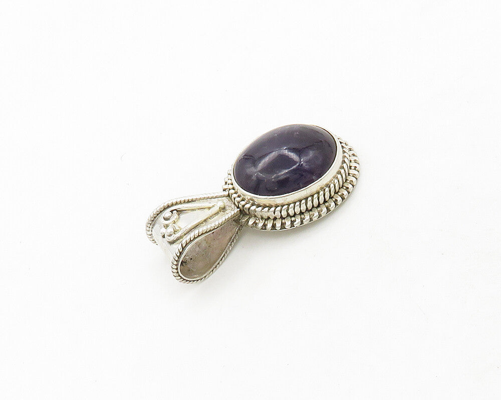 925 Sterling Silver  Vintage Cabochon Cut Amethyst Oval Twist Pendant  PT15595