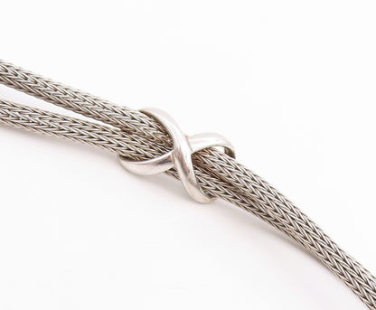 925 Sterling Silver Vintage Necklace Woven Infinity Knot Mesh Choker  NE4792