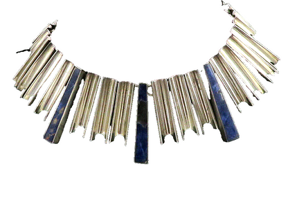 MEXICO 925 Sterling Silver Vintage Inlaid Gemstone Chain Necklace  NE2377