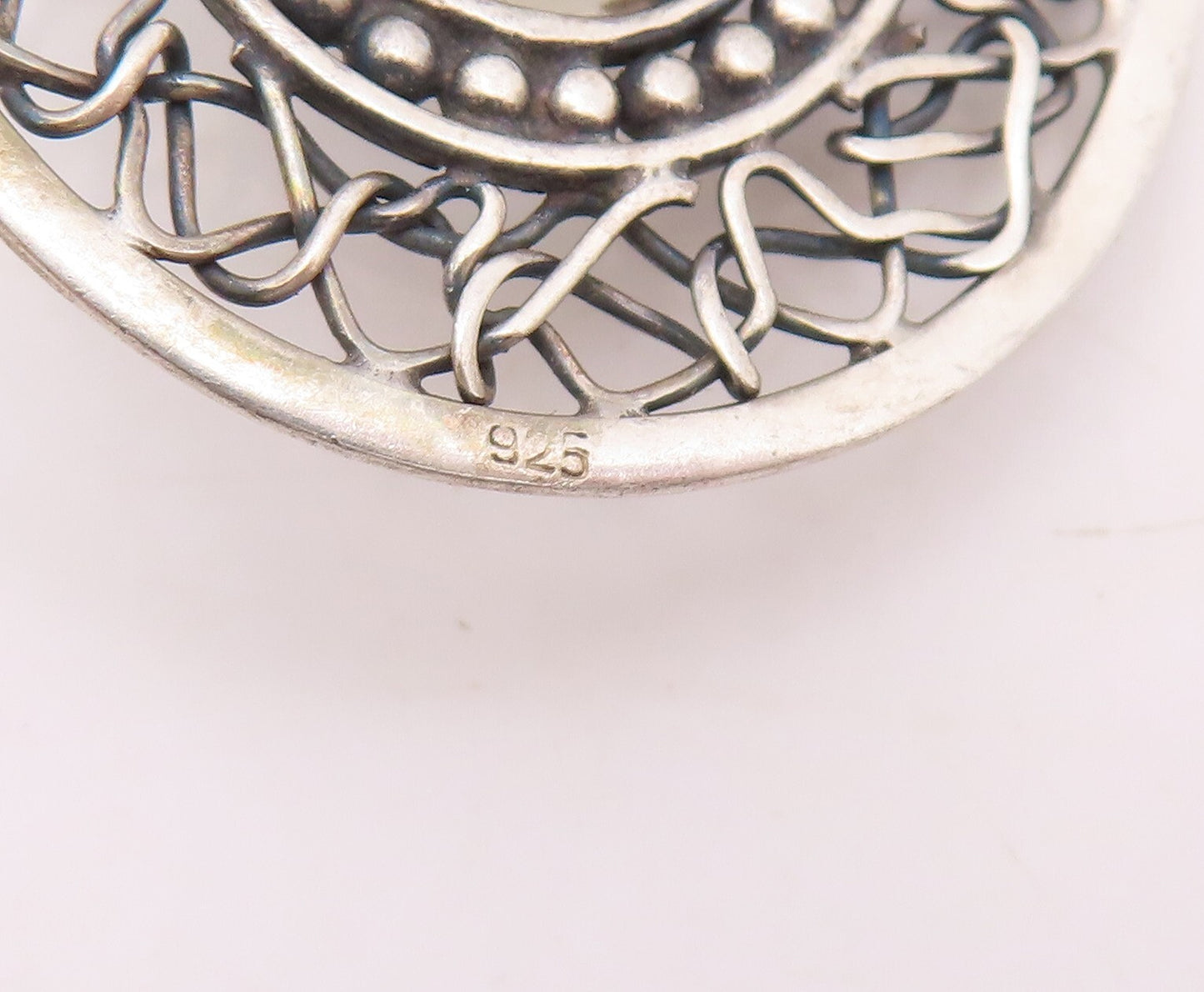 925 Sterling Silver Vintage Pendant Dark Tone Brutalist Cutout Moonstone PT23852