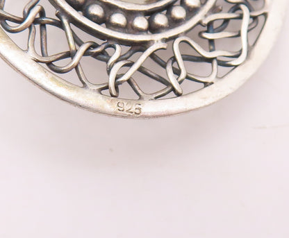 925 Sterling Silver Vintage Pendant Dark Tone Brutalist Cutout Moonstone PT23852