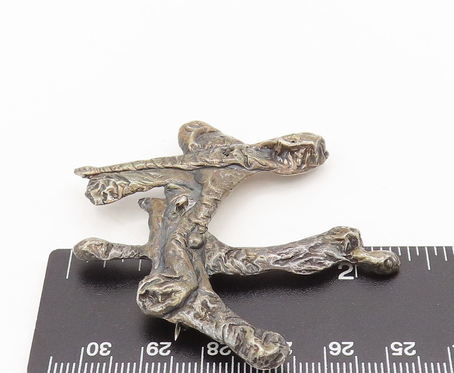 925 Sterling Silver  Vintage Antique Jewish Chai Brutalist Brooch Pin  BP10447