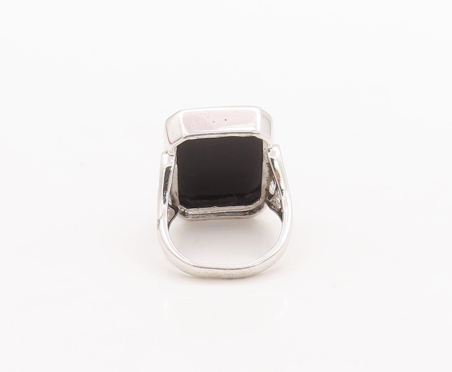 925 Sterling Silver Vintage Ring Rectangle Onyx Carved Neck  Sz 6  RG29540